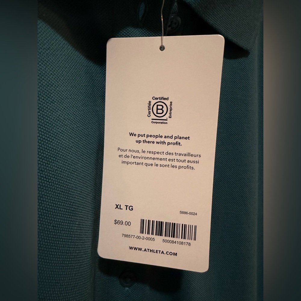 NWT Athleta Classic Pique Short Sleeves Polo Shirt Top w. Buttons - Teal - Sz XL - Picture 7 of 11